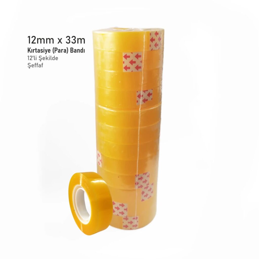 Kırtasiye ve Para Bandı 12mm x 33m Şeffaf 12 Paket ve Tekli Resmi